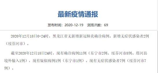 黑龙江新增本土无症状1例.黑龙江新增确诊病例5例无症状感染者3例？