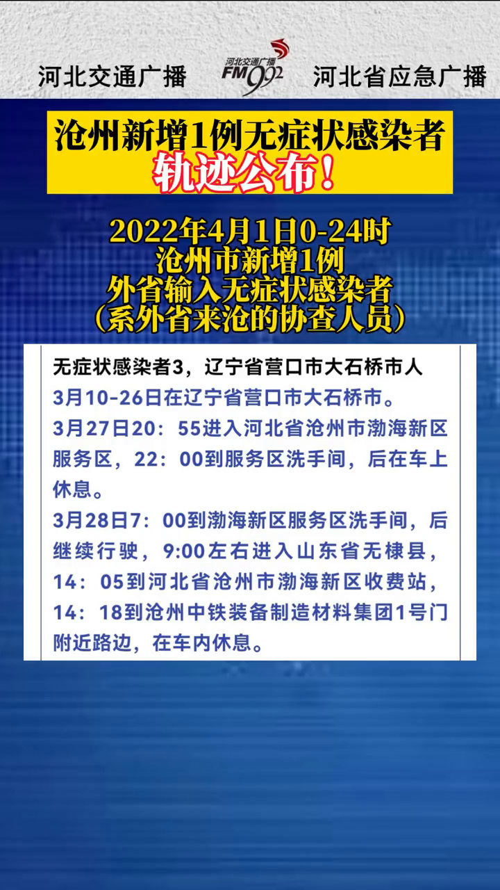 关于沧州新增1例的信息