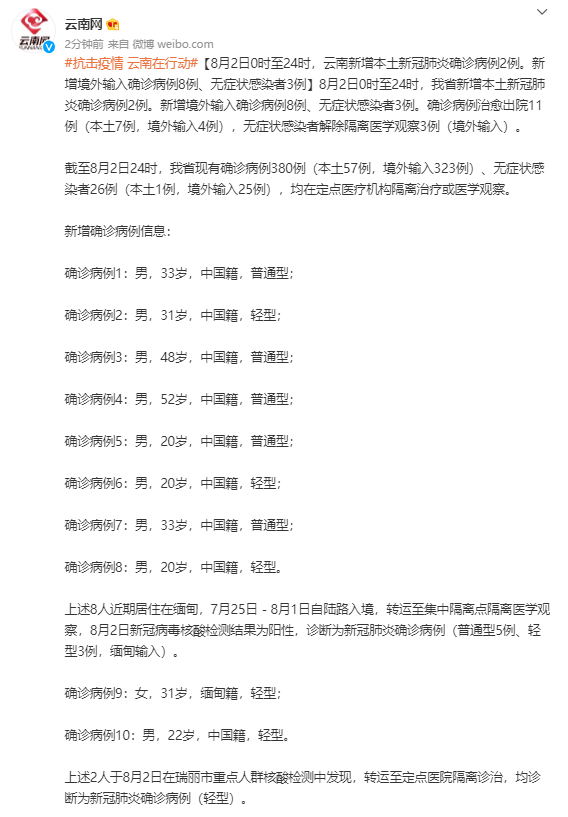 云南新增本土确诊病例12例(云南新增本土确诊病例8例9)