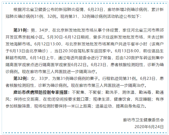 廊坊增本土确诊12例/廊坊公布新增2例确诊病例活动轨迹