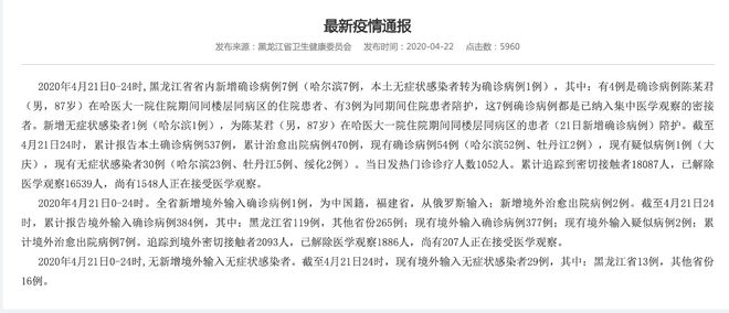 黑龙江新增确诊15例/黑龙江新增确诊病例29例