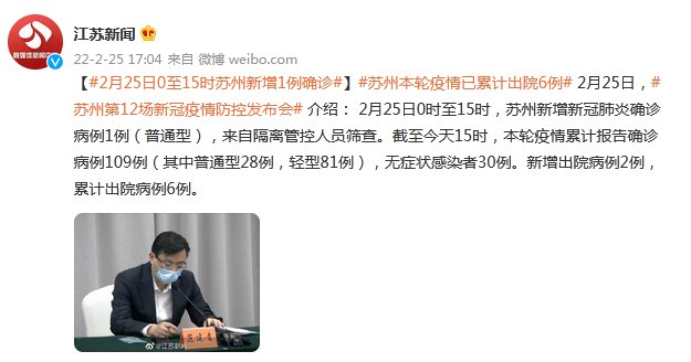 苏州新增阳性感染者31例/苏州新增1例确诊病例