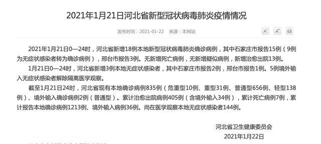 河北新增无症状感染者18例/河北新增无症状感染者3例