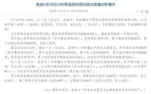 31省区市昨日无新增确诊病例.昨日31省份新增5例确诊？