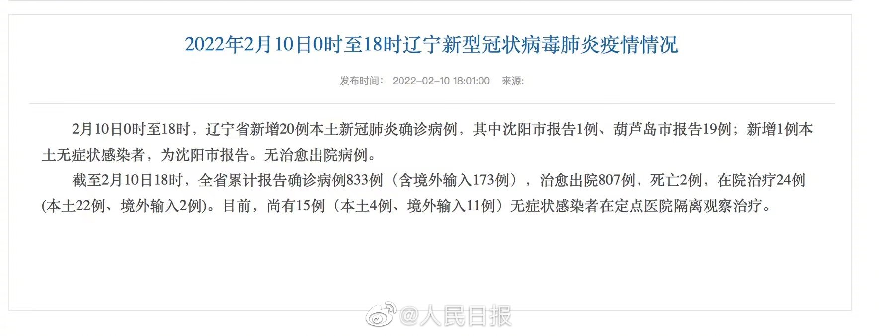 辽宁新增本土确诊/辽宁新增本土疑似病例