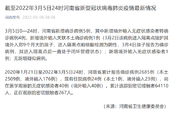 【河南新增确诊病例5例,河南新增确诊病例5例是哪里的】
