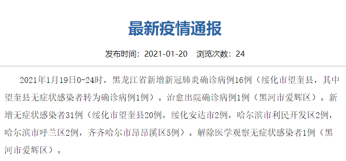 【黑龙江新增20例无症状感染者,黑龙江新增确诊40例,新增无症状感染者50例】