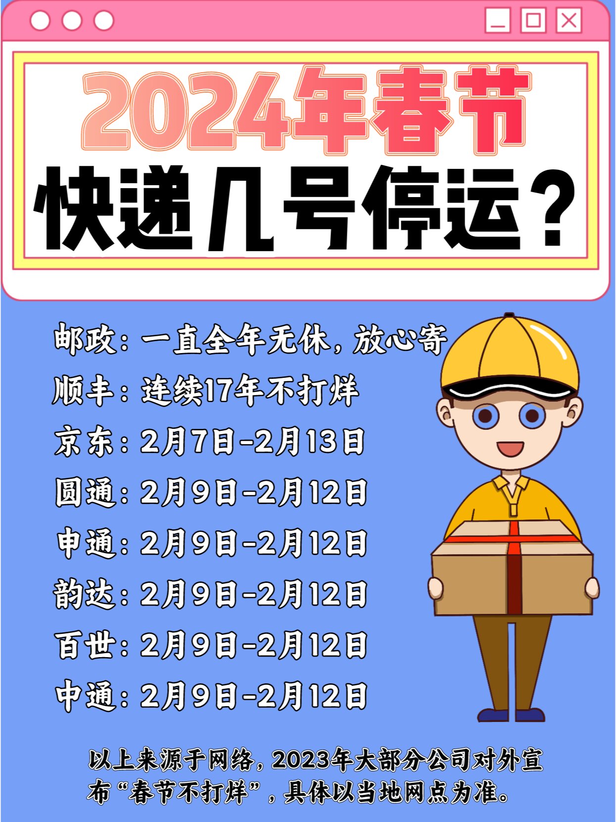 春节快递停运时间2024年.春节快递停运时间2024年11月？