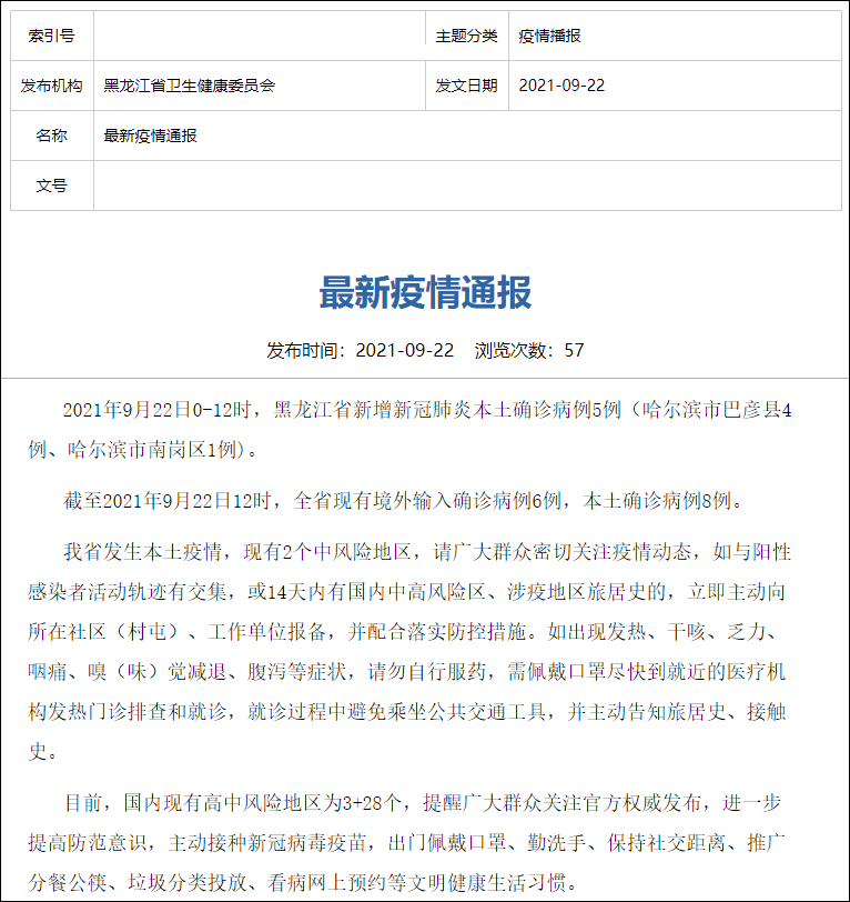 黑龙江新增4例本土确诊12例无症状/黑龙江新增5例本地确诊 1例无症状