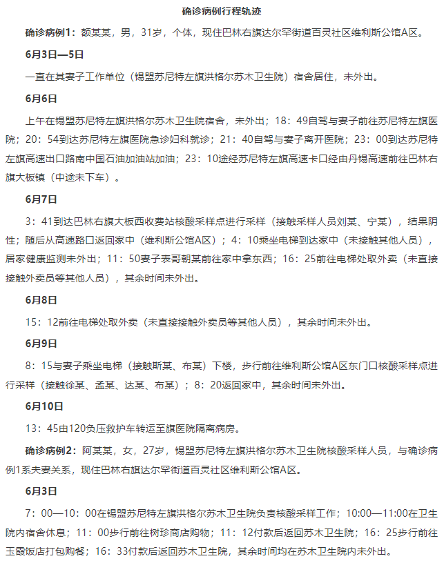 内蒙古本土确诊病例轨迹公布/内蒙古 本土病例