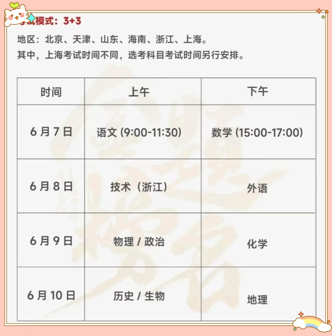 【高考的时间,高考的时间和科目安排】