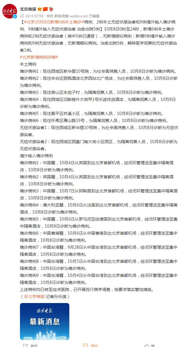 北京新增6例本土确诊2例无症状.北京新增本土六例？
