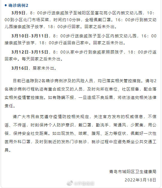 青岛城阳区2例确诊病例轨迹公布.青岛城阳区确诊新型肺炎？