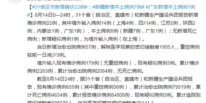 31省新增本土95例/31省新增本土病例55例