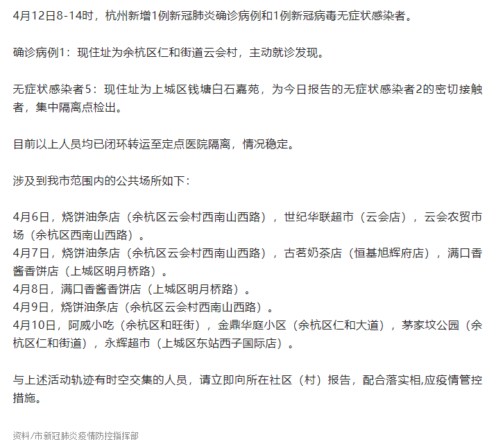 杭州新增1例确诊(杭州新增1例确诊是哪里的)