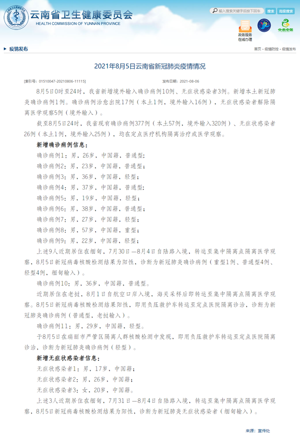 云南新增本土确诊病例7例.云南新增本土确诊病例情况？
