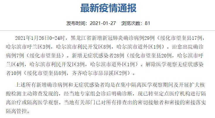 黑龙江新增29例确诊.黑龙江新增确诊病例323例？