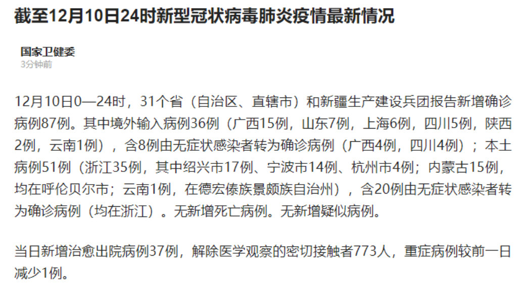 31省新增本土1例/31省本土新增病例