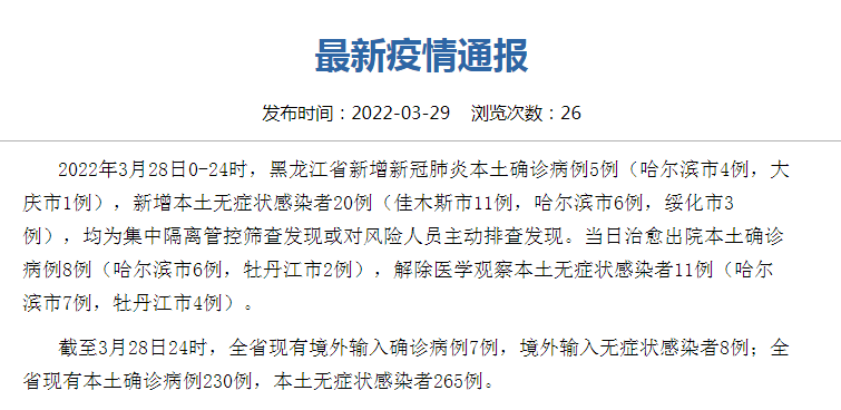黑龙江新增本土确诊45例(黑龙江新增本土确诊病例5例行程)